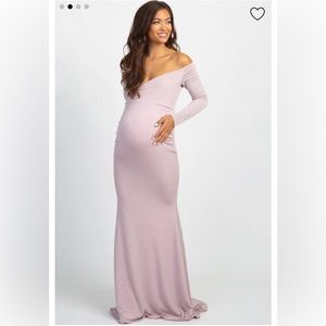 Pink Metallic Off the Shoulder Gown- Maternity